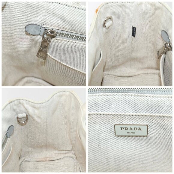 PRADA Bijoux Canapa PM Hand Bag Canvas 2way Gray Silver - Picture 11 of 15